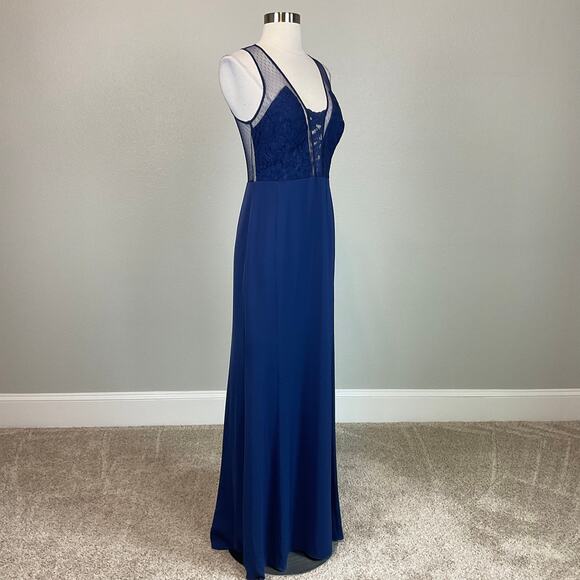 Aidan Mattox Blue Lace Evening Gown Size 6 Sheer Back Sleeveless Long Dress - Picture 4 of 11